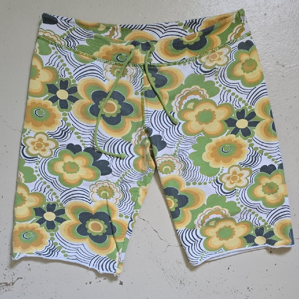 Y2K Lucky Brand Pyschedelic Floral Sweat Bermuda Shorts Size M Green